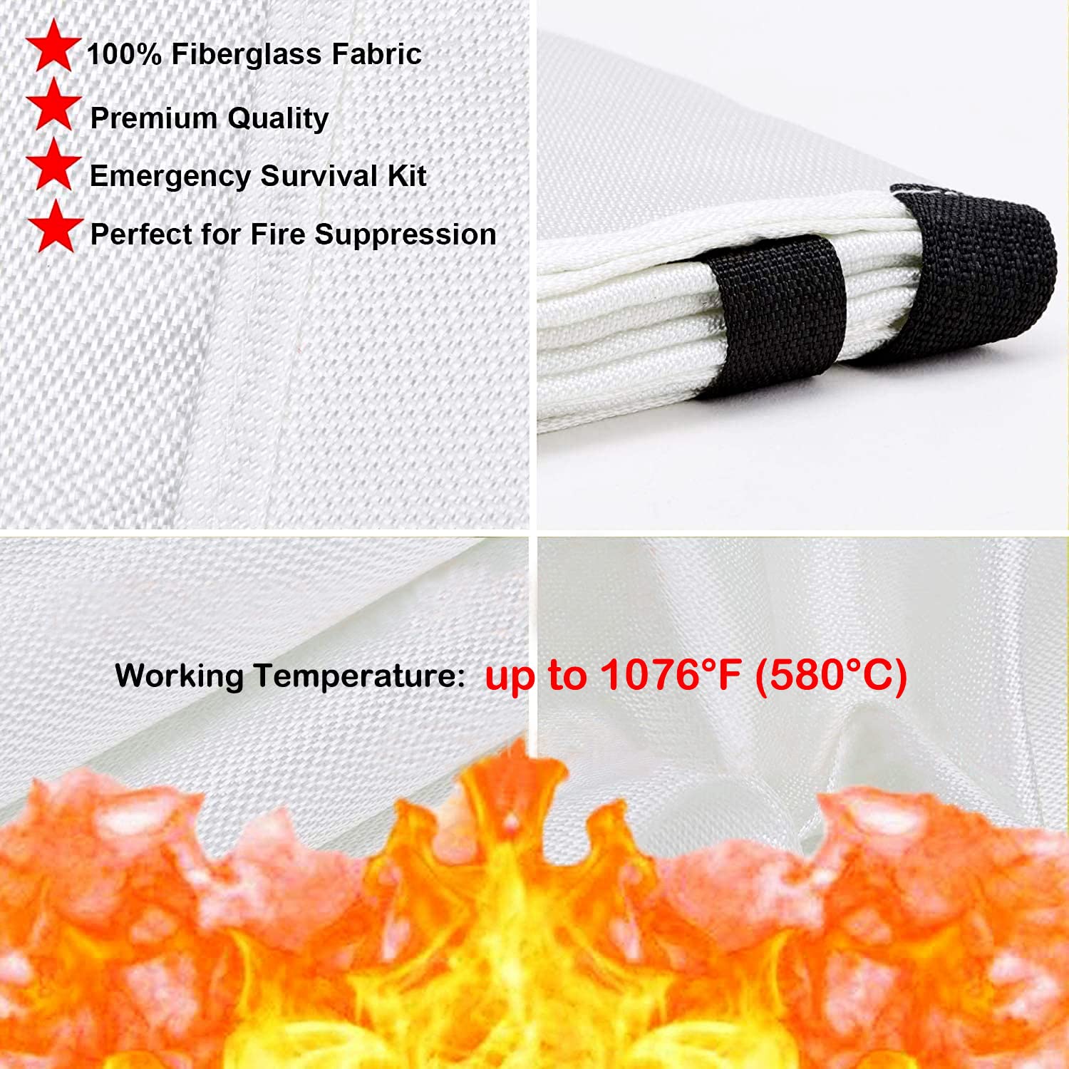 Tonyko Fiberglass Fire Blanket for Emergency Surival, Flame Retardant Protection and Heat Insulation with Various Sizes (39.3×39.3 inches)