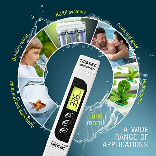 Professional TDS ppm Conductivity Meter - Quick and Easy EC TDS and Temperature Test Pen | 0-9999 ppm with ± 2% Accuracy | Perfect 3-in-1 Tester For Ro Water Aquarium Hydroponics Coffee Pool etc.