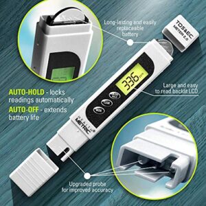 Professional TDS ppm Conductivity Meter - Quick and Easy EC TDS and Temperature Test Pen | 0-9999 ppm with ± 2% Accuracy | Perfect 3-in-1 Tester For Ro Water Aquarium Hydroponics Coffee Pool etc.