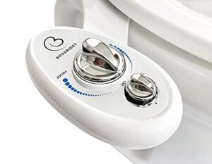 boss bidet luxury white blue - bidet attachment for toilet seat - dual nozzles, self-cleaning, non-electric water sprayer, save money on toilet paper and reduce waste