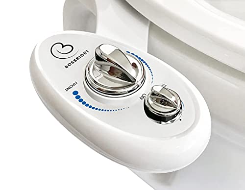 Boss Bidet Luxury White Blue - Bidet Attachment for Toilet Seat - Dual Nozzles, Self-Cleaning, Non-Electric Water Sprayer, Save Money On Toilet Paper and Reduce Waste