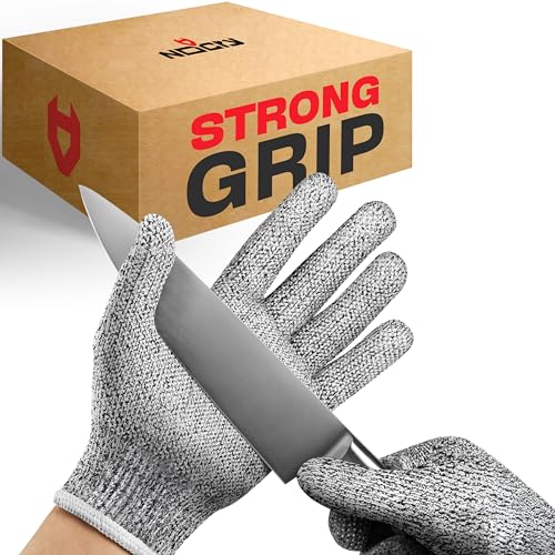 NoCry Cut Resistant Gloves with Grip Dots - High Performance Level 5 Protection, Food Grade. Size Large, Complimentary Ebook Included!