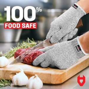 NoCry Cut Resistant Gloves with Grip Dots - High Performance Level 5 Protection, Food Grade. Size Large, Complimentary Ebook Included!