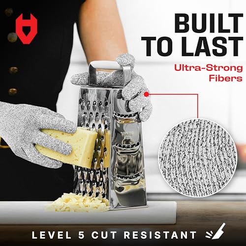 NoCry Cut Resistant Gloves with Grip Dots - High Performance Level 5 Protection, Food Grade. Size Large, Complimentary Ebook Included!