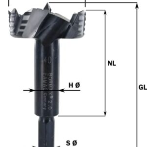 Famag Bormax 3/4 inch Forstner Bit Imperial, Outside Rim Saw Teeth, Hex Shank, Cooling Fins, Twisted Center Point, German Alloy Steel (3/4")