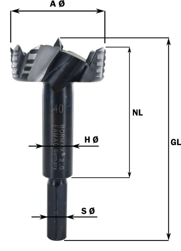 Famag Bormax 3/4 inch Forstner Bit Imperial, Outside Rim Saw Teeth, Hex Shank, Cooling Fins, Twisted Center Point, German Alloy Steel (3/4")