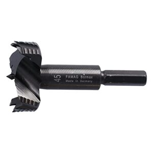 Famag Bormax 3/4 inch Forstner Bit Imperial, Outside Rim Saw Teeth, Hex Shank, Cooling Fins, Twisted Center Point, German Alloy Steel (3/4")