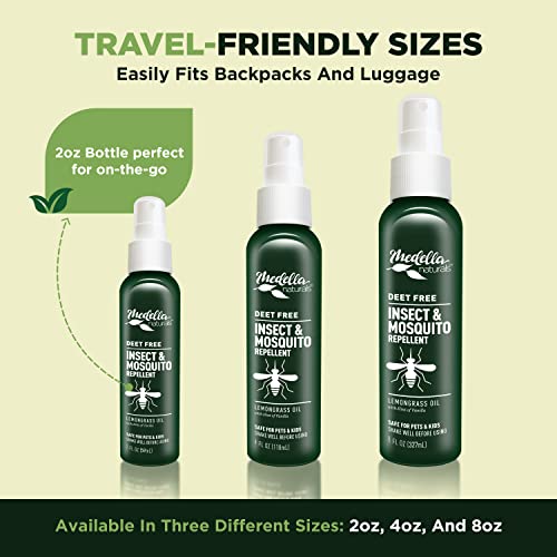 Medella Naturals Insect & Mosquito Repellent, DEET-Free Naturally Derived Formula, Kid and Pet Friendly, Made in The USA, 2 Ounce Spray Bottle