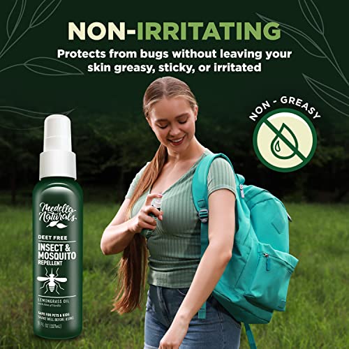 Deet-Free Insect & Mosquito Repellent 8oz – Nice Smelling Insect Repellent with Lemongrass Oil Safe for Pets and Kids – Bug Spray Against Mosquitoes, Gnats, Black Flies, No-See-ums, and Other Insect