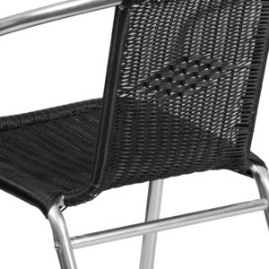 Flash Furniture Commercial Aluminum and Black Rattan Indoor-Outdoor Restaurant Stack Chair