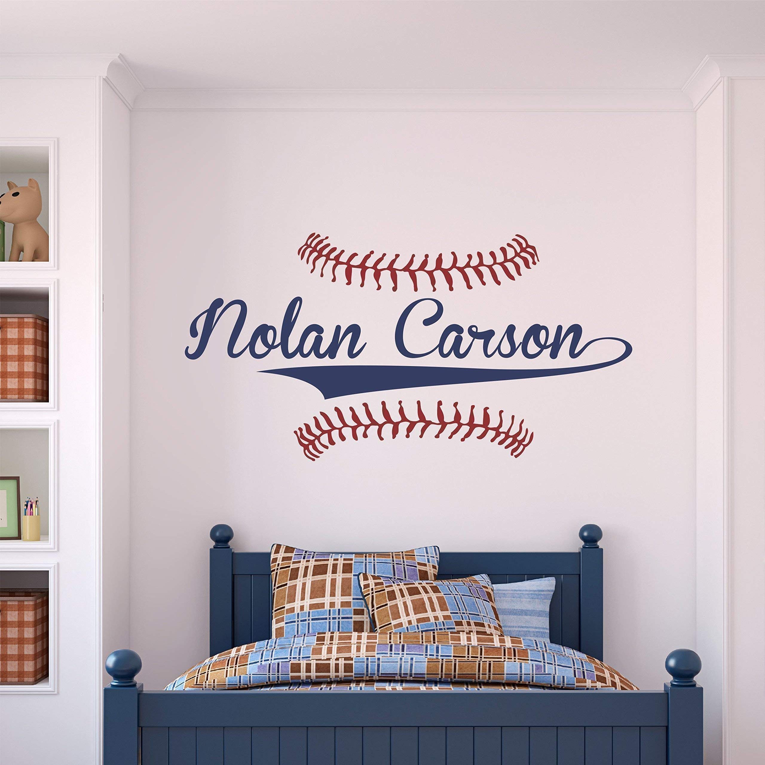 Custom Name Baseball Wall Decal - Boys Personalized Name Baseball Wall Sticker - Custom Name Sign - Custom Name Stencil Monogram - Boys Room Wall Decor …