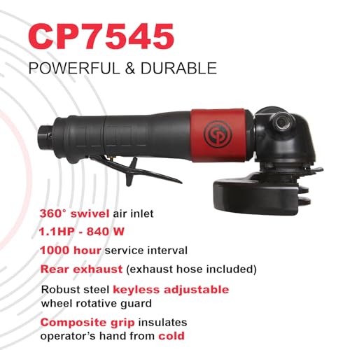 Chicago Pneumatic CP7545-B - Air Grinder Tool, Welder, Woodworking, Automotive Car Detailing, Stainless Steel Polisher, Heavy Duty, Right Angle Grinder, 4.5 Inch (115 mm), 1.13 HP/840W - 12000RPM