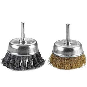 Katzco Wire Wheels Brush - 2 Pack Knotted and Crimped Cups for Rust Removal, Corrosion and Paint - Hardened Steel Wire for Reduced Wire Breakage and Longer Life