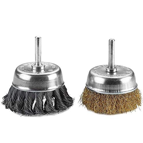 Katzco Wire Wheels Brush - 2 Pack Knotted and Crimped Cups for Rust Removal, Corrosion and Paint - Hardened Steel Wire for Reduced Wire Breakage and Longer Life