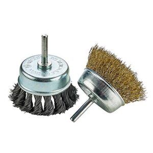 Katzco Wire Wheels Brush - 2 Pack Knotted and Crimped Cups for Rust Removal, Corrosion and Paint - Hardened Steel Wire for Reduced Wire Breakage and Longer Life