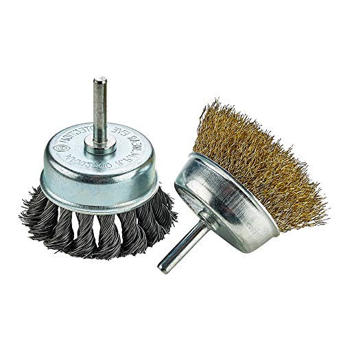 Katzco Wire Wheels Brush - 2 Pack Knotted and Crimped Cups for Rust Removal, Corrosion and Paint - Hardened Steel Wire for Reduced Wire Breakage and Longer Life