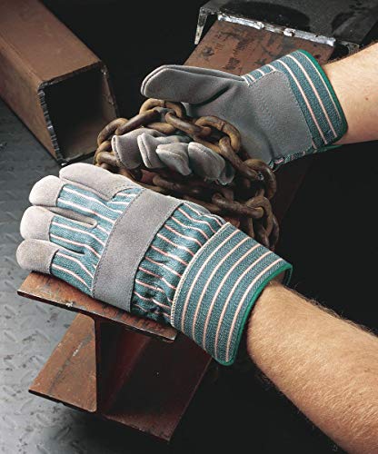 Galeton Heavy Shoulder Leather Palm Gloves Safety Cuff Green Stripe 12 Pack 2114, 2x-large