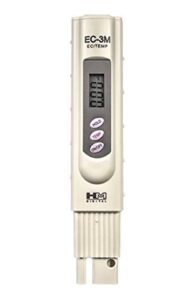 hm digital ec meter ec-3m electrical conductivity tester, handheld portable ec temperature water test 0-9990 µs, 1µs resolution, 2% readout accuracy,with leather case
