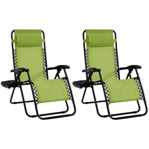 goplus zero gravity chair, adjustable folding reclining lounge chair with pillow and cup holder, patio lawn recliner for outdoor pool camp yard (set of 2, green)