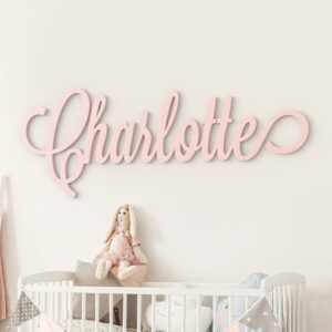 personalized custom wooden name sign - charlotte font baby name sign for nursery and wall decor (12"-55" wide) - painted wood letter nursery decor - wall art for girl or boy room by 48 hour monogram