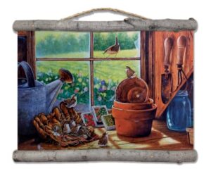 house & homebody co. wc-gsw-2518 garden shed wren canvas wall scroll