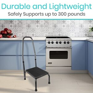 Vive Step Stool with Handle for Elderly and Adults - Bariatric Heavy Duty Footstool Riser for Kids - Platform with Handrail for Kitchen, Bedroom, Bathroom - Portable, Lightweight Step for Senior