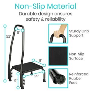 Vive Step Stool with Handle for Elderly and Adults - Bariatric Heavy Duty Footstool Riser for Kids - Platform with Handrail for Kitchen, Bedroom, Bathroom - Portable, Lightweight Step for Senior