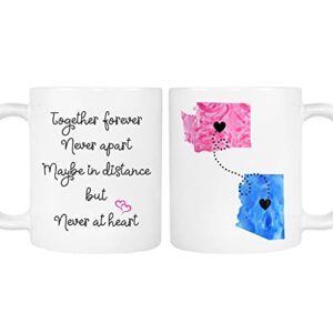 long distance personalized relationship mug, custom states, girlfriend, boyfriend, family, 11oz or 15oz