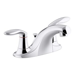 kohler k-15241-4dra-cp coralais two-handle centerset bathroom sink faucet with plastic pop-up drain & lift rod, polished chrome