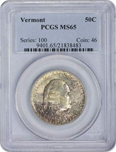 vermont commemorative half dollar 1927, ms65, pcgs