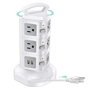 power strip tower surge protector, retractable extension cord with multiple outlets, 10 ac outlets with 4 usb ports charging tower, multi plug outlet extender desktop charging station for home office