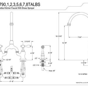 Kingston Brass KS7798TALBS 7 3/4" in Spout Reach Bridge Kitchen Faucet with Brass Sprayer, Brushed Nickel, 13.88 x 7.75 x 16.81