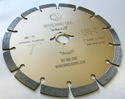 WHIRLWIND USA LSS 7 Inch Diamond Blade,Dry or Wet Cutting Hot Pressing Process Saw Blades Broadened Cutter Head, for Concrete Stone Brick Masonry (7")