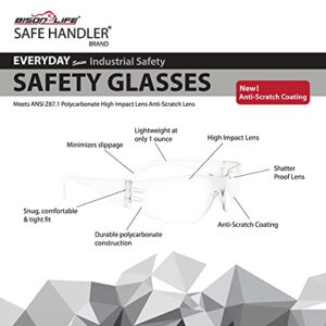 BISON LIFE Safety Glasses, One Size, Clear Protective Polycarbonate Lens, 12 per Box (1 box)