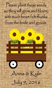 wedding/bridal wildflower seed packet favors(w/seeds) personalized 50 qty-burlap sunflower wagon design