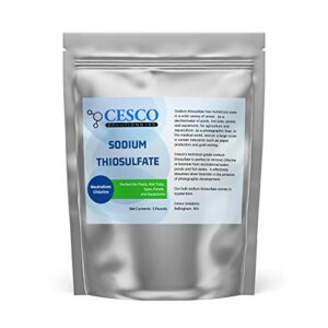 pool dechlorinator sodium thiosulfate pentahydrate 5 lbs by cesco solutions - premium chlorine neutralizer for pools, aquarium, pond - technical-grade chlorine remover for hot tubs - bulk package
