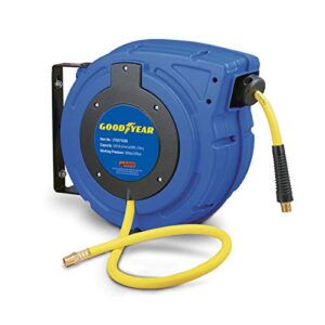 goodyear air hose reel retractable 3/8" inch x 50' foot hybrid polymer hose max 300psi commerical polypropylene construction