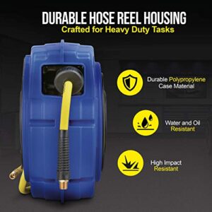 Goodyear Air Hose Reel Retractable 3/8" Inch x 50' Foot Hybrid Polymer Hose Max 300PSI Commerical Polypropylene Construction