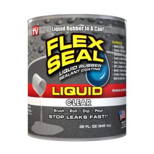 flex seal liquid, 32 oz, clear, liquid rubber coating sealant, waterproof, flexible, breathable, and uv resistant, roof repair, basements, rv, campers, trailers, marine, epdm, masonry
