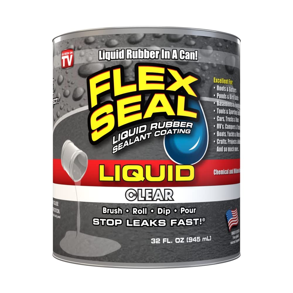 Flex Seal Liquid, 32 oz, Clear, Liquid Rubber Coating Sealant, Waterproof, Flexible, Breathable, and UV Resistant, Roof Repair, Basements, RV, Campers, Trailers, Marine, EPDM, Masonry