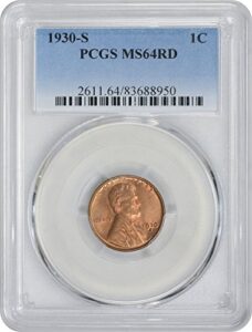 1930-s lincoln cent, ms64rd, pcgs