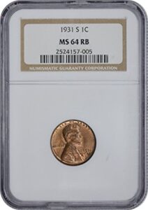 1931-s lincoln cent, ms64rb, ngc