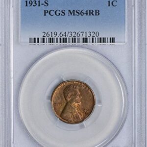 1931-S Lincoln Cent, MS64RB, PCGS