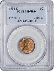 1931-s lincoln cent ms64rd pcgs