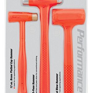 Performance Tool M7234 Dead Blow Hammer Set with Brass Cap, Ball-Peen, and Dead Blow Hammers and Urethane Coating, Orange (3-Piece)