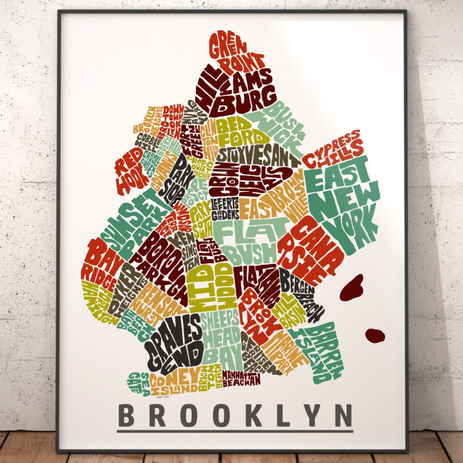 Brooklyn Neighborhood Map Print, signed print of my original hand drawn Brooklyn typography map art