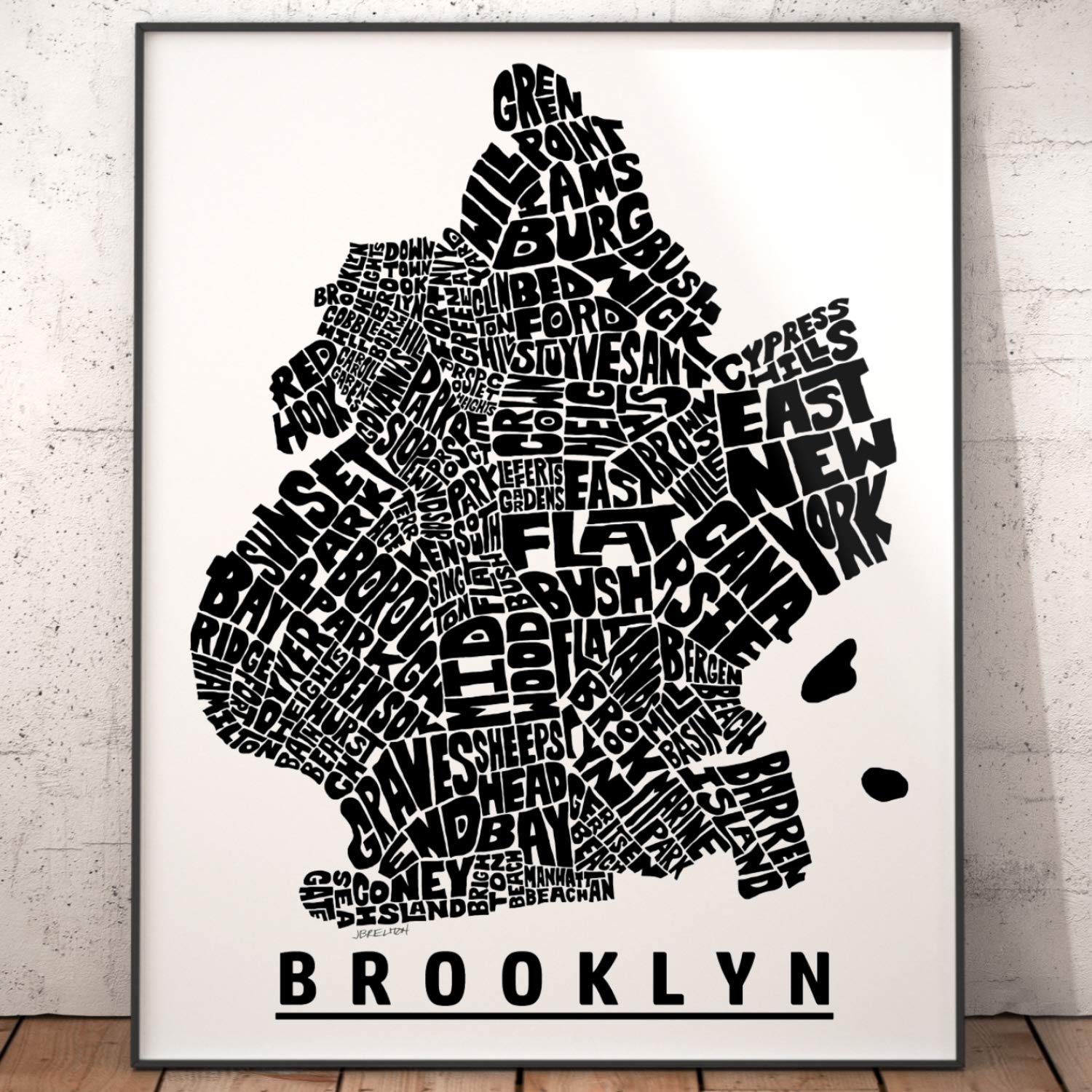 Brooklyn Neighborhood Map Print, signed print of my original hand drawn Brooklyn typography map art