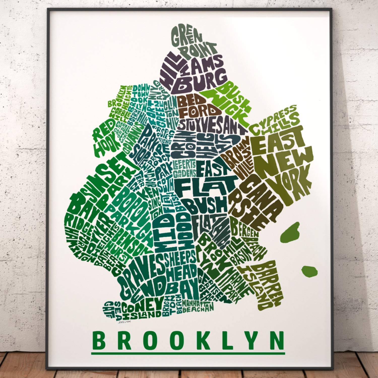 Brooklyn Neighborhood Map Print, signed print of my original hand drawn Brooklyn typography map art