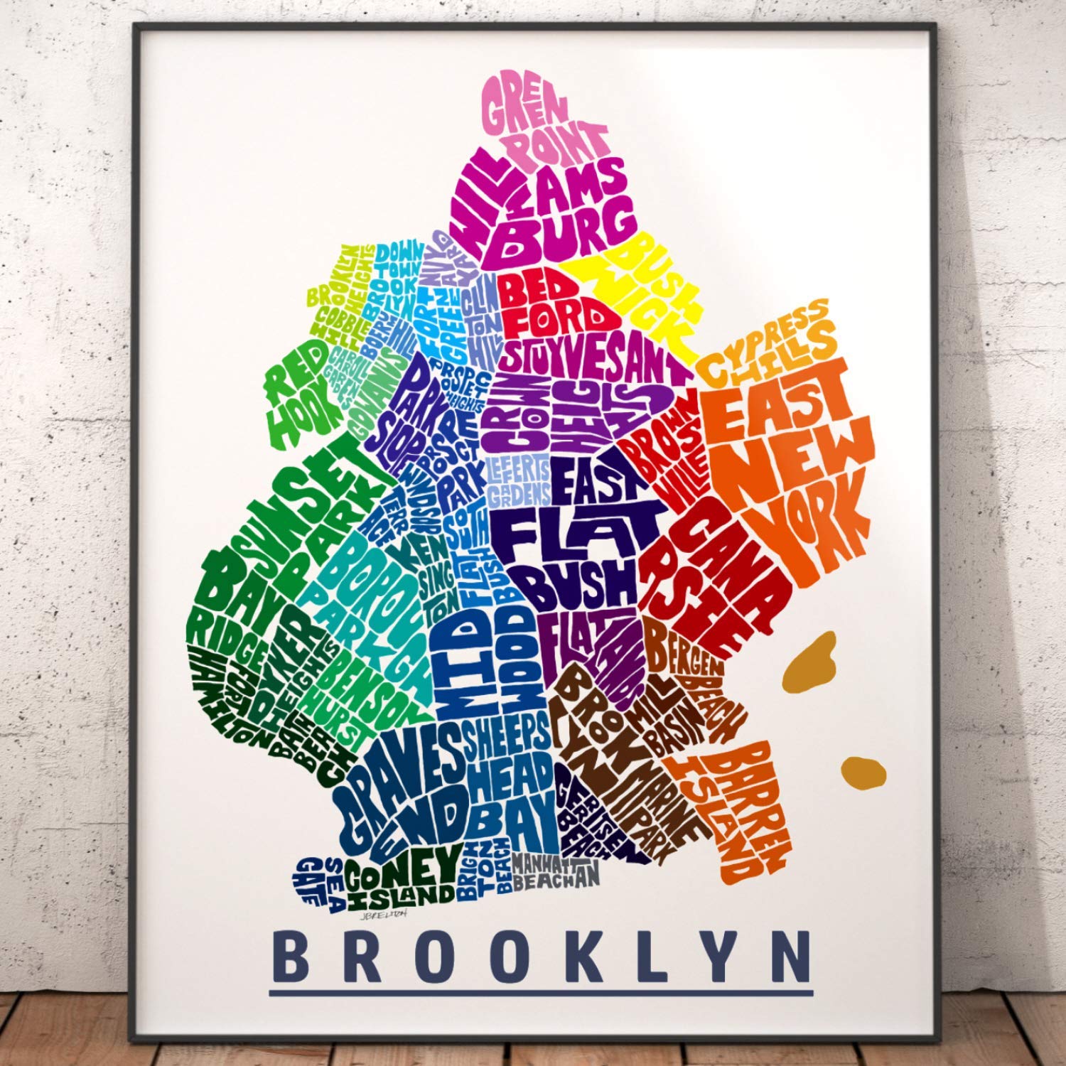 Brooklyn Neighborhood Map Print, signed print of my original hand drawn Brooklyn typography map art