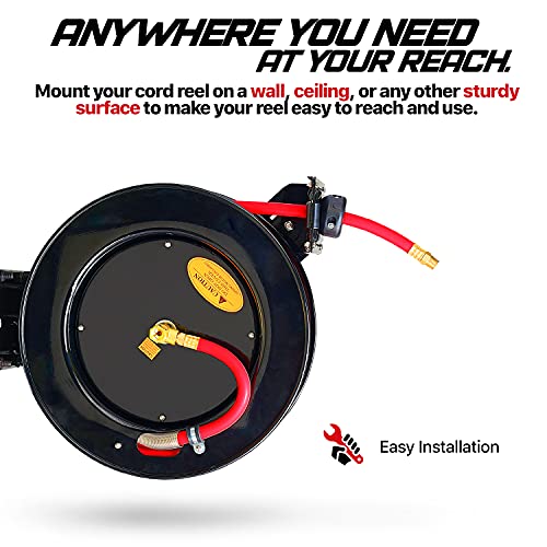 ReelWorks Air Hose Reel 3/8" Inch x 50' Foot Heavy Duty Industrial Max 300PSI Flex Hybrid Polymer Hose